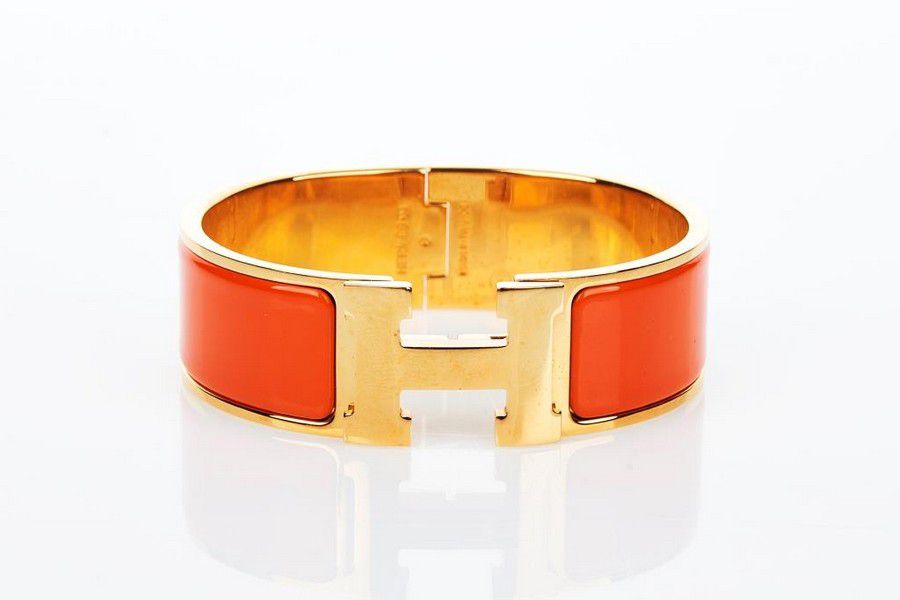 Orange Hermes Enamel Clic-Clac H Bracelet with Gold Hardware ...