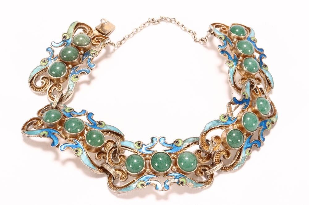Gilt Silver, Jade, and Enamel Bracelet with Missing Link - Zother ...