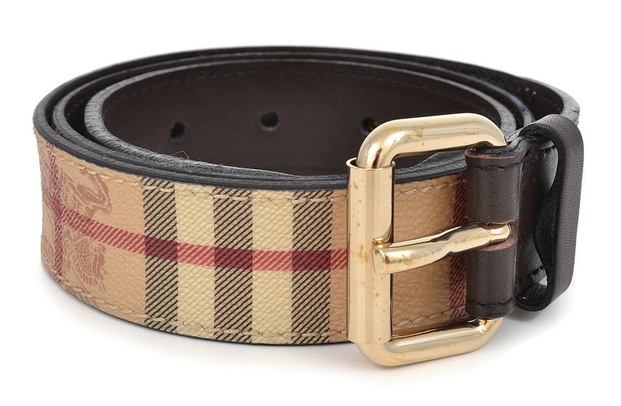 Burberry Haymarket Check Belt with Brown Leather - Belts - Costume ...