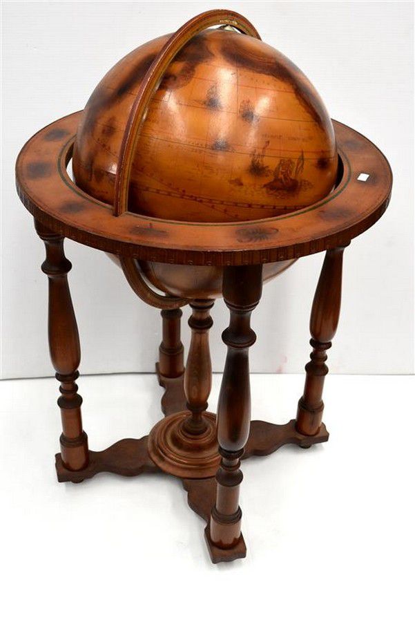 A Large World Globe Mounted In, Large Wooden World Globe
