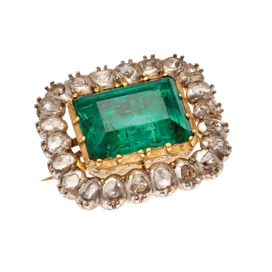 Georgian Emerald and Diamond Brooch - Brooches - Jewellery
