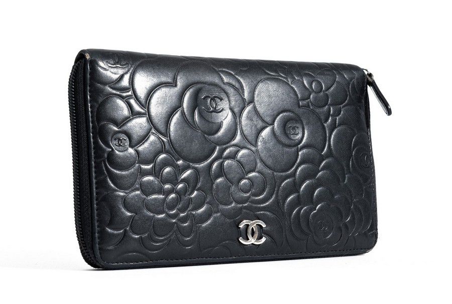 Chanel Embossed Leather Wallet with Silver Hardware - Handbags & Purses