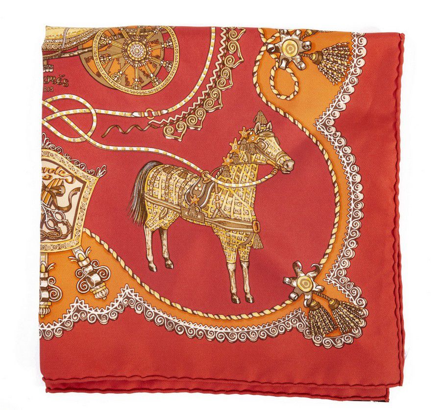 Hermes Silk Scarf: Paperoles Horses on Red Background - Shawls, Scarfs ...