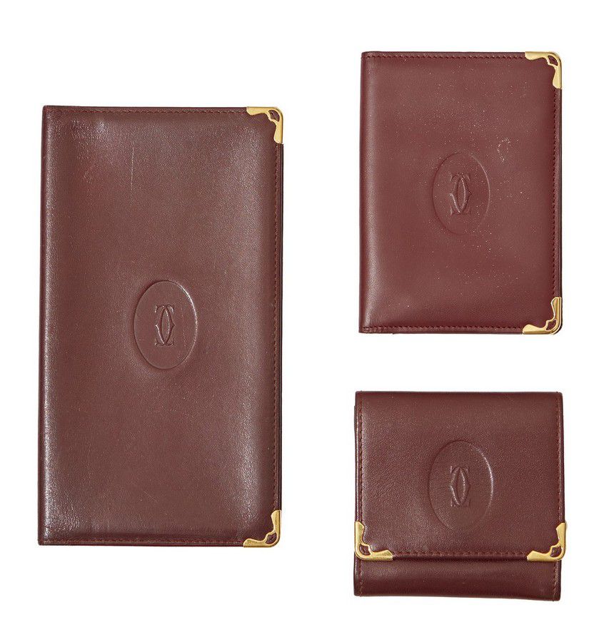 Burgundy Leather Cartier Wallet Set with Gold Hardware - Handbags ...