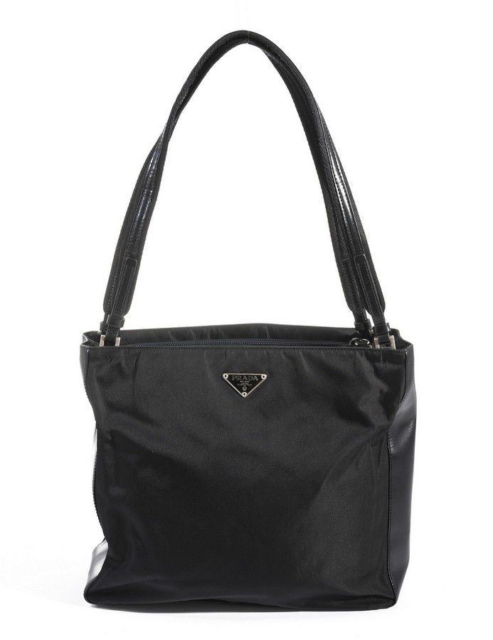 Prada Black Nylon Tote with Leather Trim and Hardware - Handbags ...