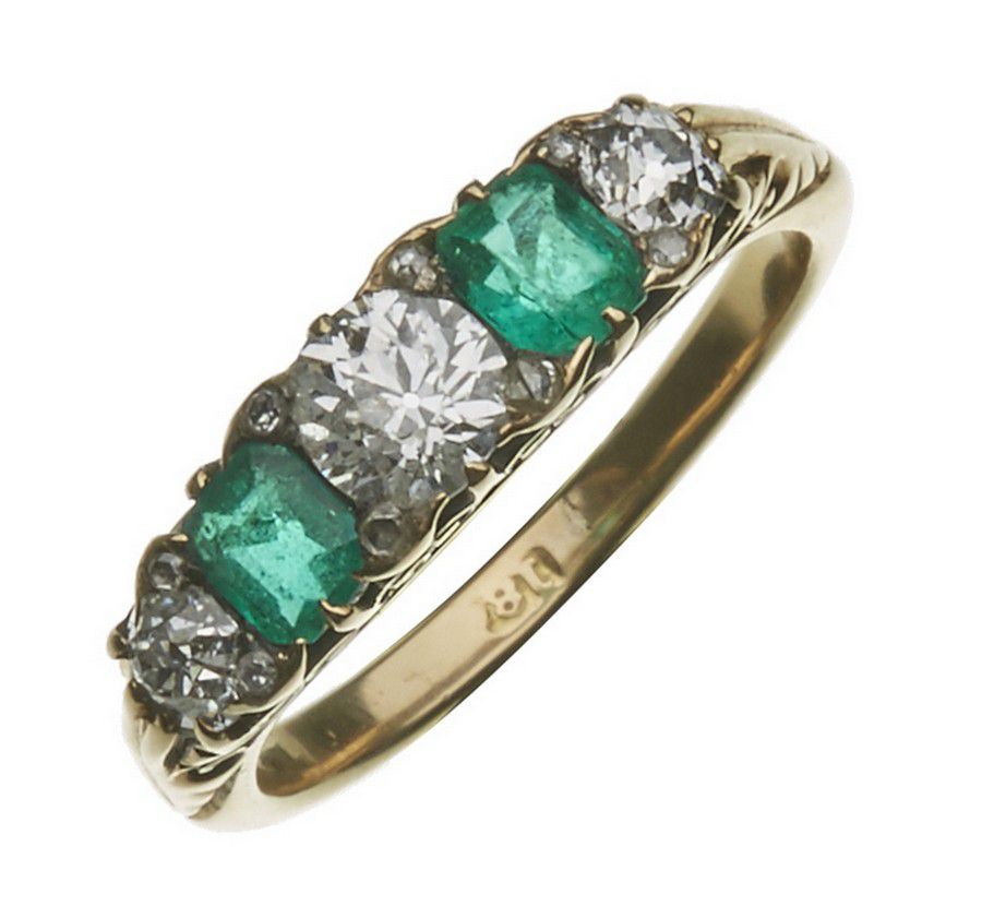 Victorian Emerald and Diamond Half Hoop Ring, 1890 - Rings - Jewellery