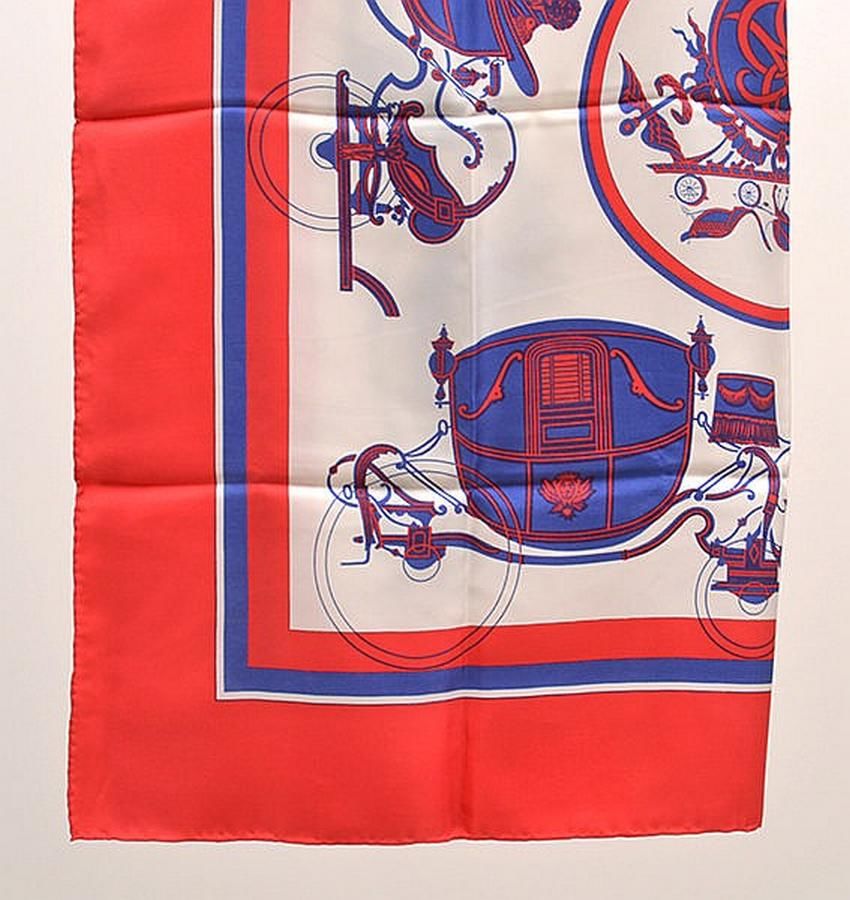 Hermes Silk Scarf with Carriage Motif in Blue and Red - Shawls, Scarfs ...
