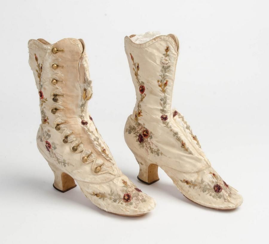 French Antique Embroidered Ladies Button-Up Boots - Footwear - Costume ...