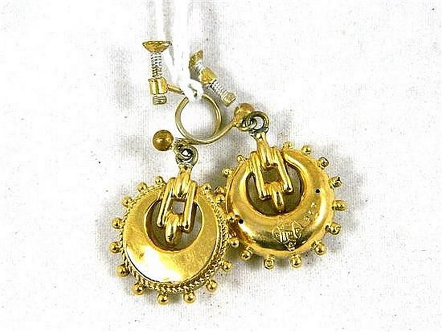 Antique 9ct Gold Circular Drop Earrings - Earrings - Jewellery