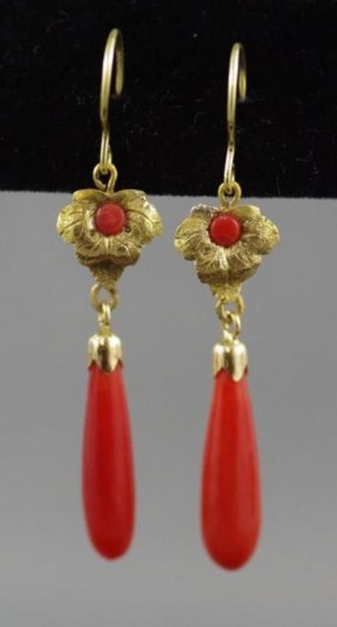 Gold and Coral Drop Earrings - Earrings - Jewellery