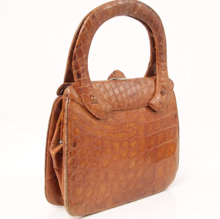 A vintage crocodile skin handbag. Height 35.5 cm - Handbags & Purses ...