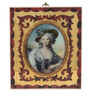 A French miniature portrait of a lady in a floral hat, hand&hellip;
