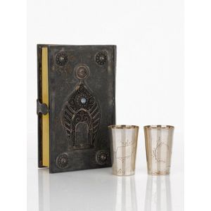 Pair of Polish silver engraved beakers, c. 1930, of tapering…