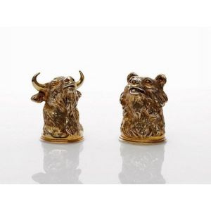 Pair of finely cast silver gilt stirrup cups, possibly Russian,…