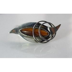 Elegant Victorian tiger eye on sale cabochon brooch in sterling silver