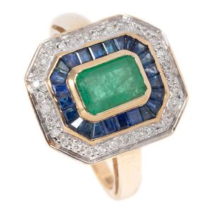 A late Art Deco style emerald, sapphire and diamond ring,…