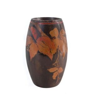 An Australian pokerwork vase with leaf and berry motif, circa…