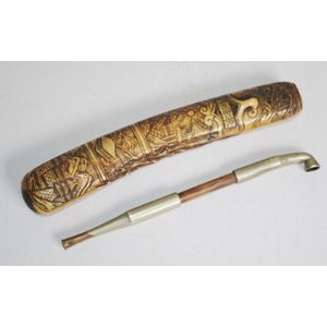 Japanese Opium Pipe in Carved Bone Case - Zother - Oriental