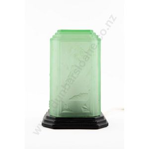 An Art Deco period moulded green glass table lamp rectangular…
