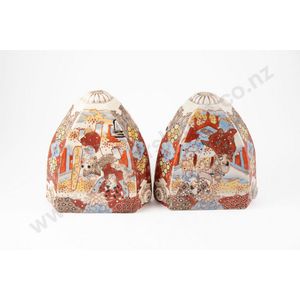 Unusual pair of Japanese Satsuma lamp shades decorated in…