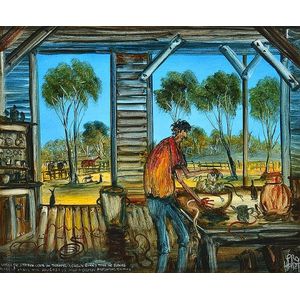 Pro Hart (1928-2006). Where the station cook in terror nearly…