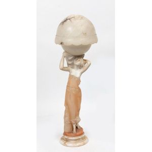 A figural pink marble and alabaster table lamp, 1920s and later,…