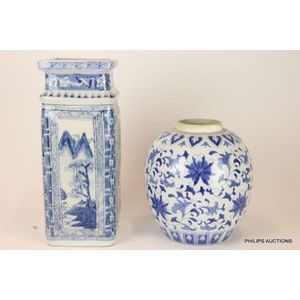 A Chinese blue and white Qing style vase and ginger jar. 20th…