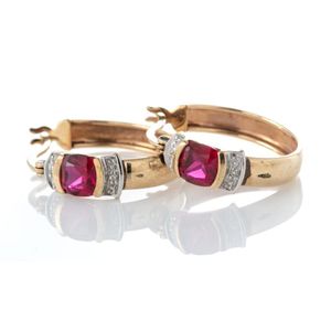 A pair of 9ct gold diamond and gemset hoop earrings; 5.3 mm&hellip;