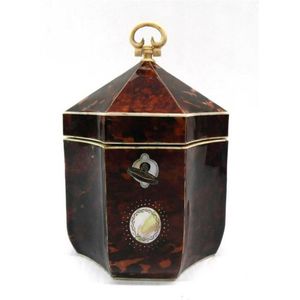 A Georgian tortoiseshell tea caddy with ivory handle & mother…
