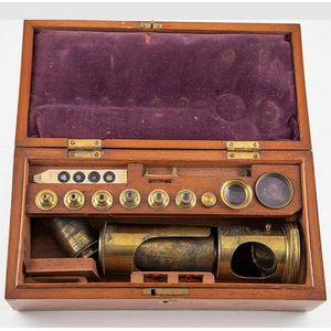 Victorian all brass field microscope, original mahogany case,…