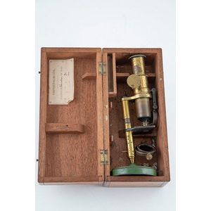 Victorian all brass field microscope, original mahogany case,…