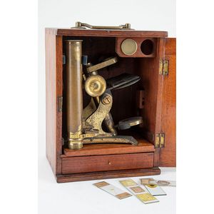 Victorian all brass portable microscope, demountable, cased…