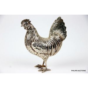 A sterling silver chicken cruet, 1909 Chester import mark, mark…