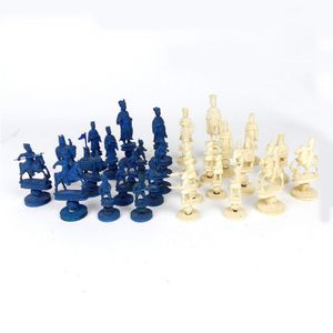 Chinese export carved ivory King George III figural chess set,…
