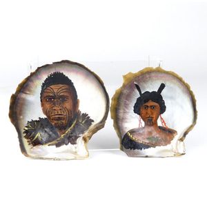 Attributed John P. Backhouse pair of Maori portraits on shells,…