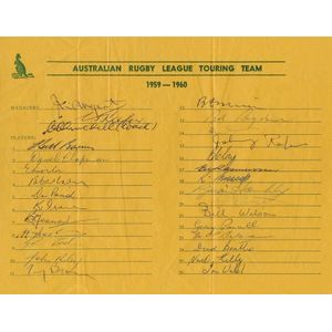 1959-60 Australian Kangaroos: Official team sheet 'Australian…
