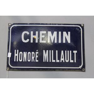 French 'Chemin Honore Millault' enamel street sign, 25 cm x 40…