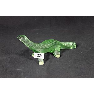 M*1様 LALIQUE 緑色ガラス 恐竜型オブジェ Signed Lalique Glass Lizard - 16.5 cm Length - French - Glass