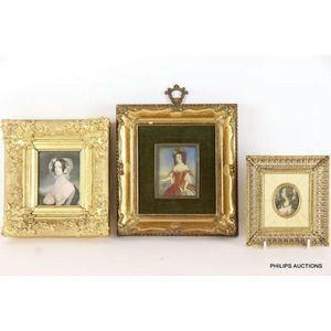Three gilt framed miniature portraits of Noble ladys, 19th and…