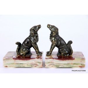 A pair of Art Deco spelter dog bookends, circa 1930, the pair…