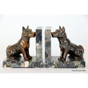 A pair of Art Deco spelter dog bookends, circa 1930, the pair…