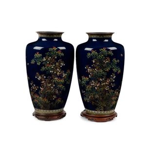 A pair of Japanese cloisonne vases, Meiji period each of…