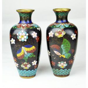 A pair of Japanese cloisonne vases, signed each decorated with…