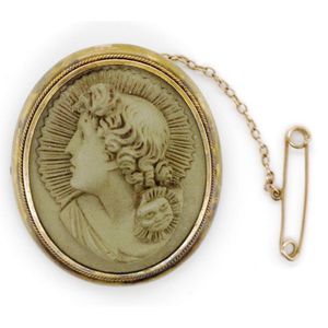 Carved Apollo Cameo Brooch with Gilt Metal Frame - Brooches - Jewellery