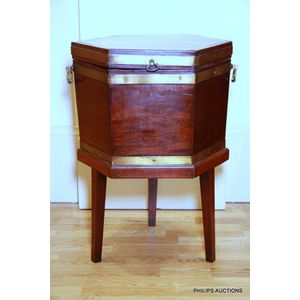A Georgian mahogany brass bound wine cooler on stand, late 18th&hellip;