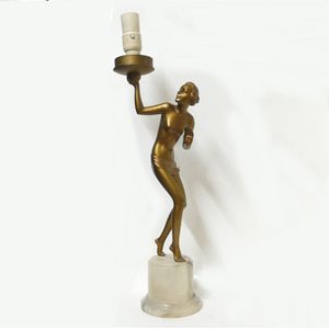 An Art Deco cold painted spelter figured table lamp, in the…