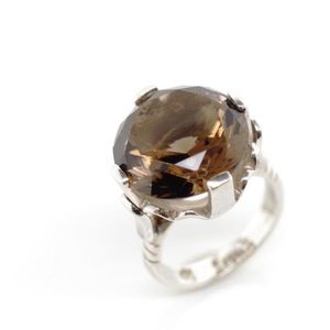 Smoky quartz and sterling silver cocktail ring with Mexican…