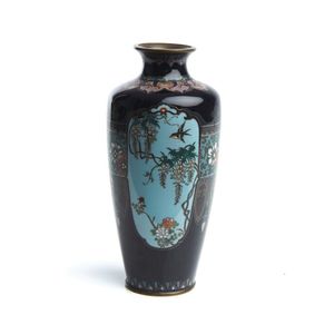 A Japanese cloisonne vase, Meiji period, decorated with three…