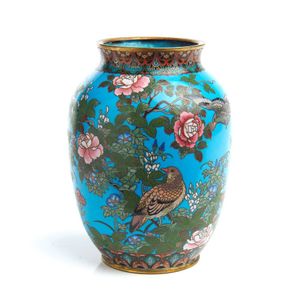 A Japanese cloisonne vase, Meiji period (1868-1912), the ovoid…