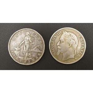 Two antique silver coins comprising of an 1867 Napoleon III 5…